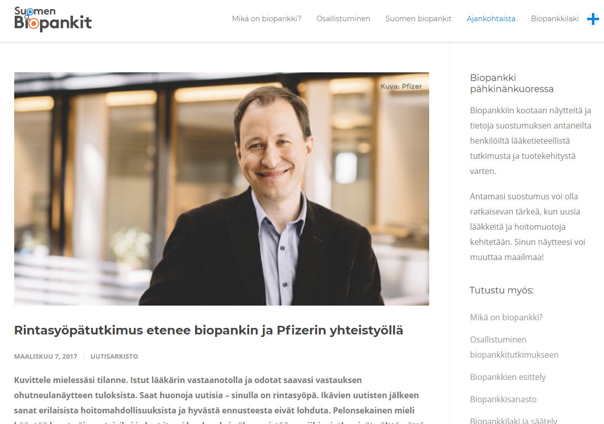 Suomen Biopankkien verkkosivun kuva.