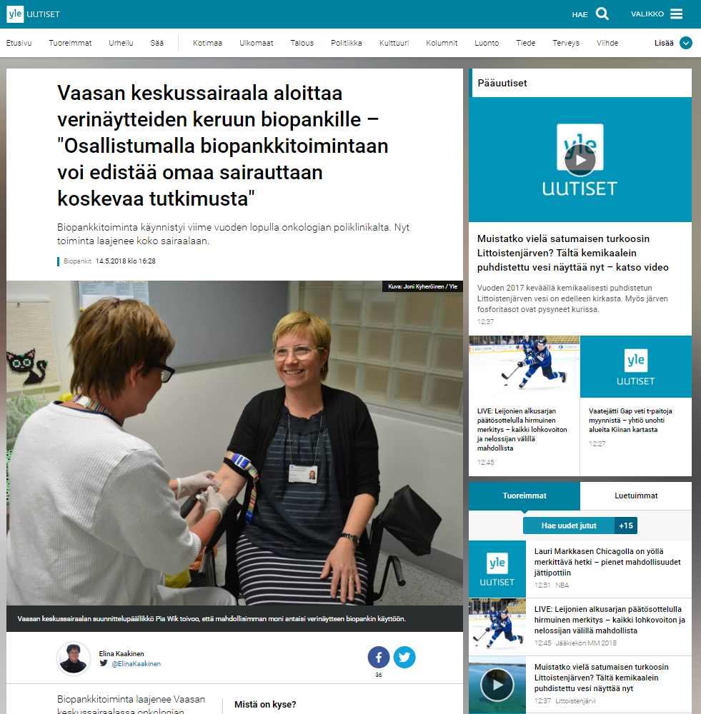 Yle uutisten verkkosivun kuva.
